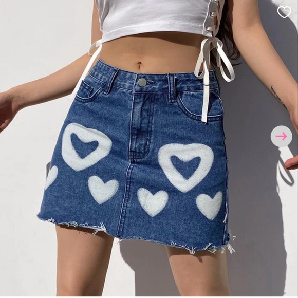 🩵New Empty Soda Chic Fun Denim Heart Mini Skirt🩵 - Picture 2 of 10